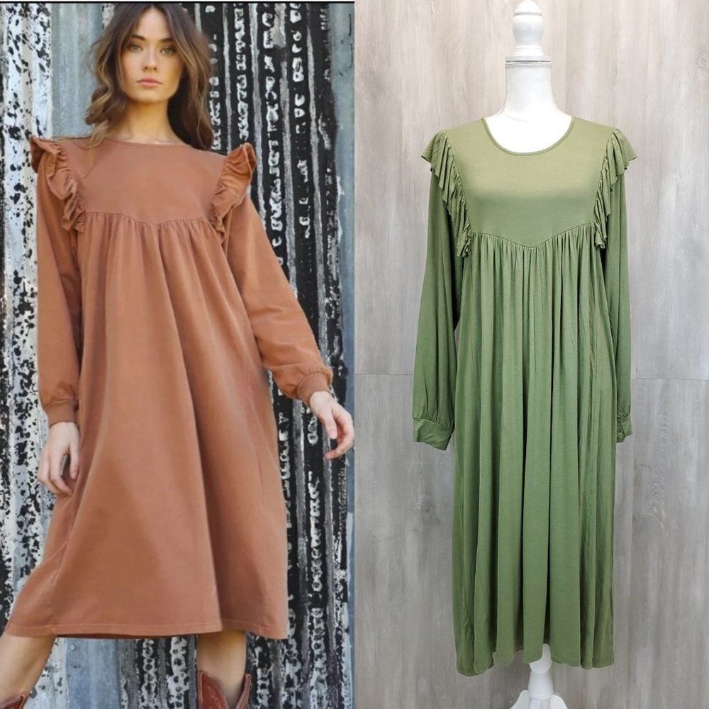 People of Leisure Hannah Green Ruffle Sleeve Midi Dress H-0201a